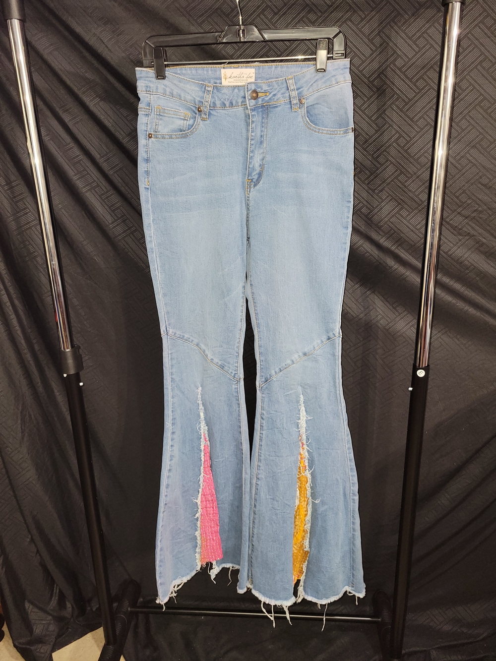Kantha Bae Quilt Patchwork Bell Bottom Jeans Medium Boho, Hippie, Festival
